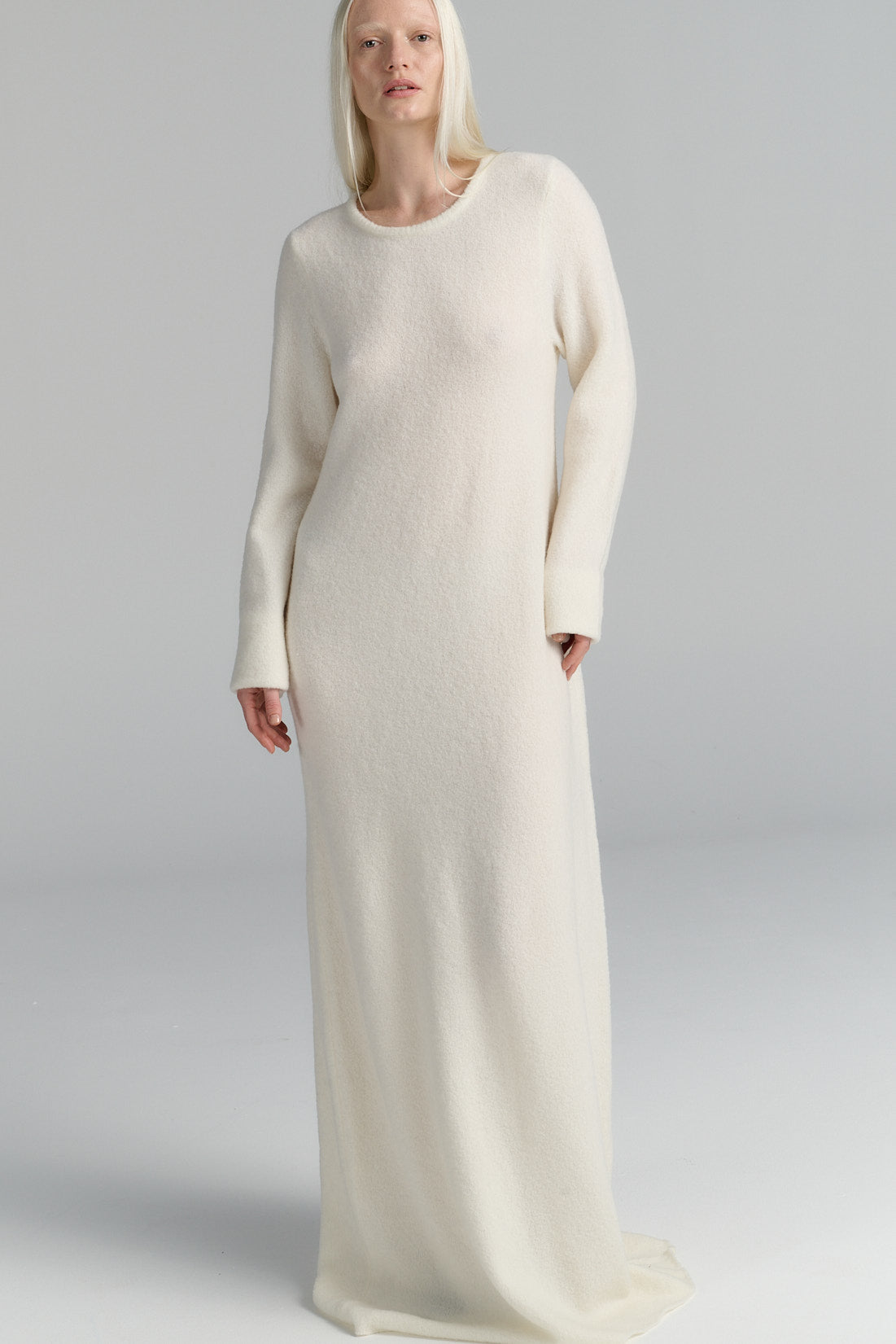 RHEA140. Boucle Dress. Cream