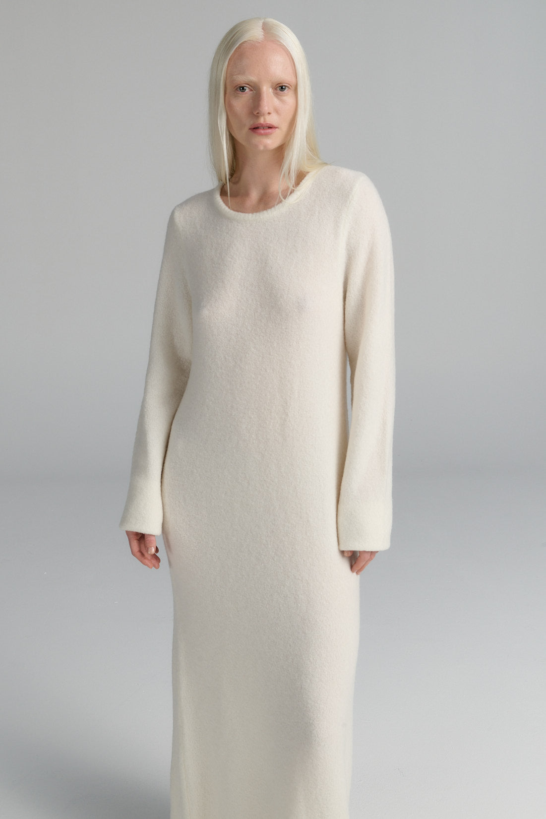 RHEA140. Boucle Dress. Cream