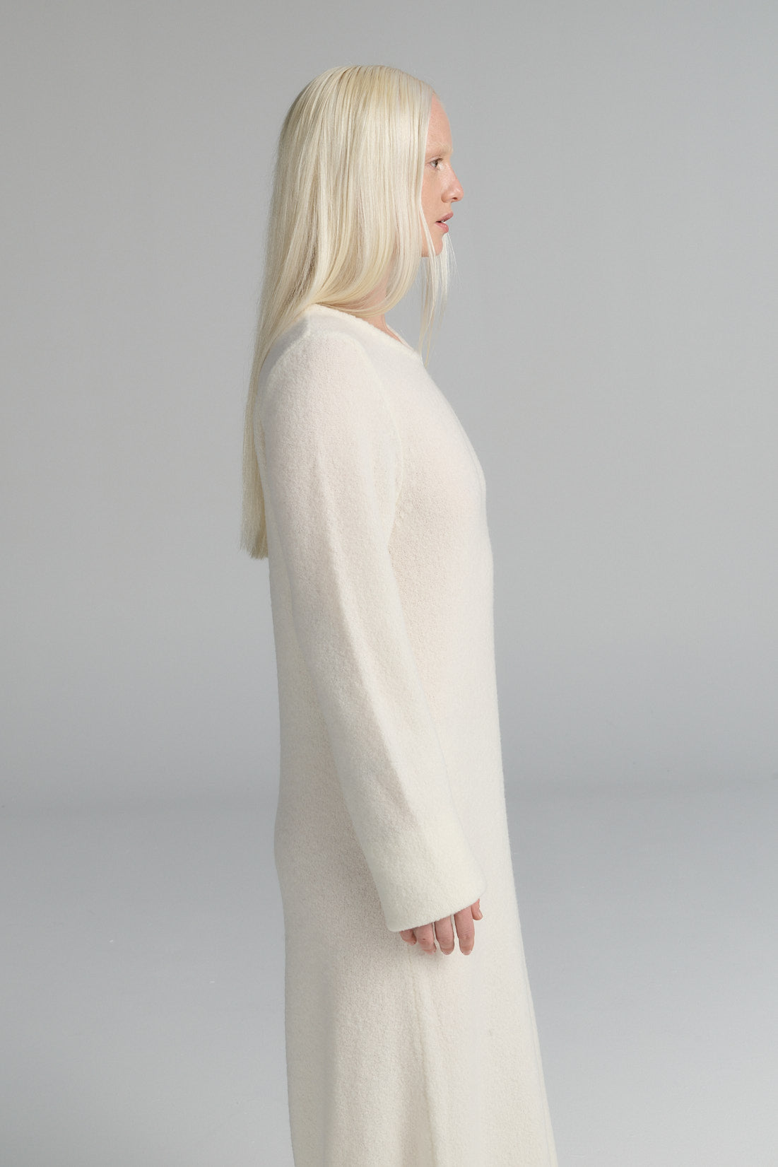 RHEA140. Boucle Dress. Cream