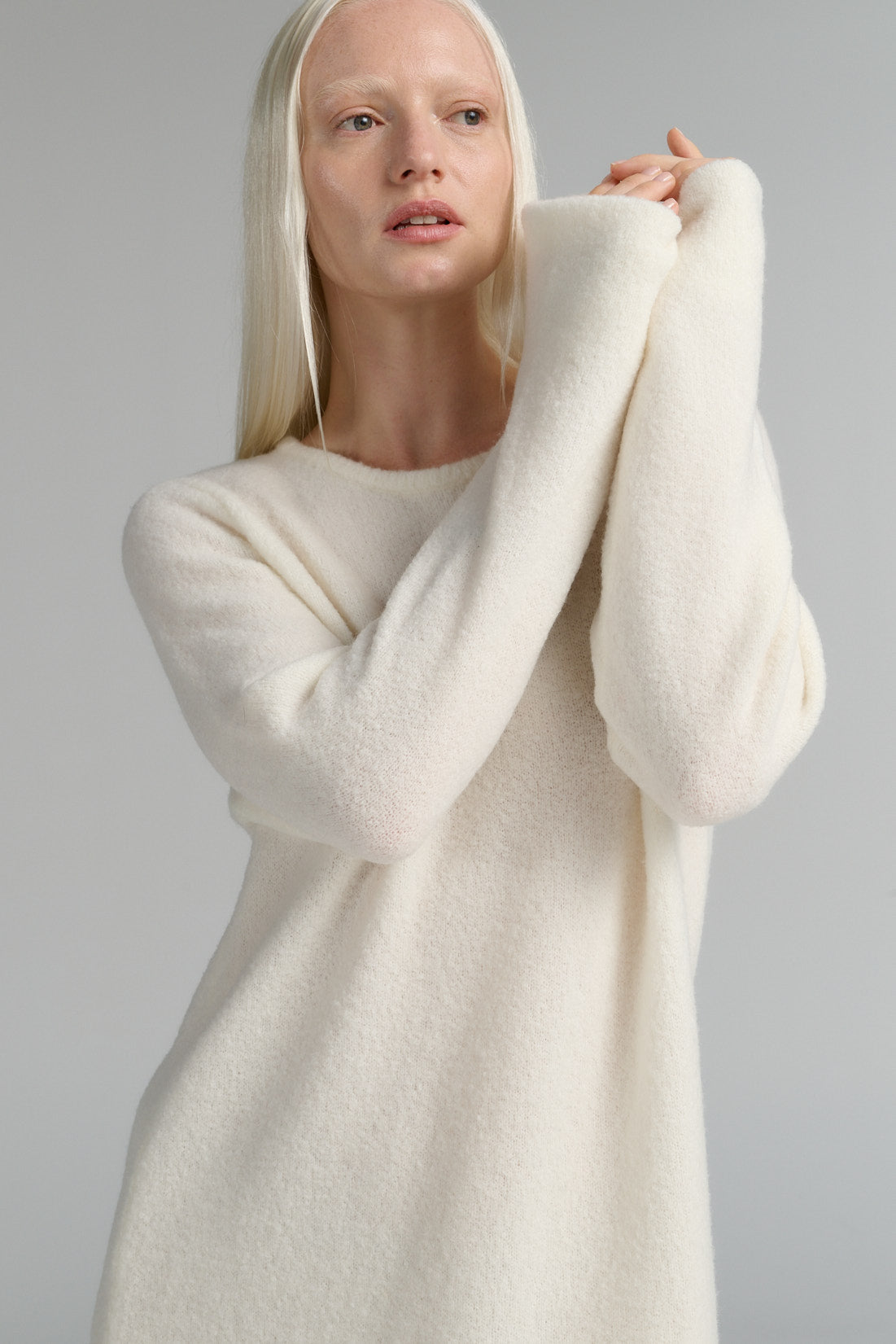 RHEA140. Boucle Dress. Cream