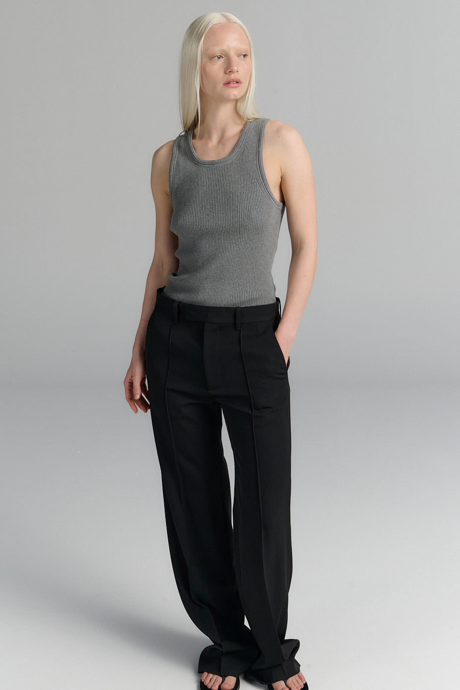 Ribbed Tank | Cotton Cashmere | Grey