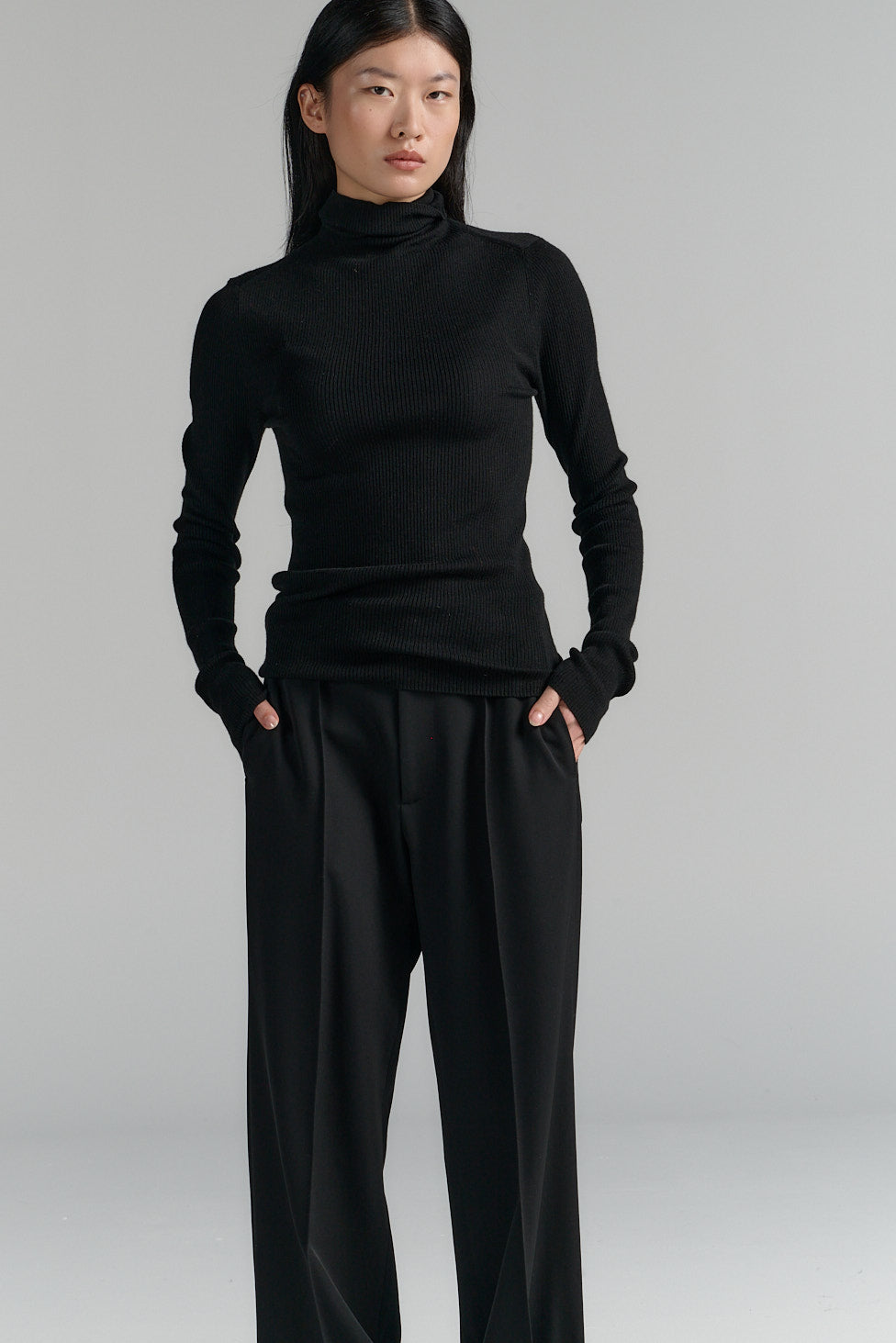 Ribbed Turtleneck | Merino Wool | Black