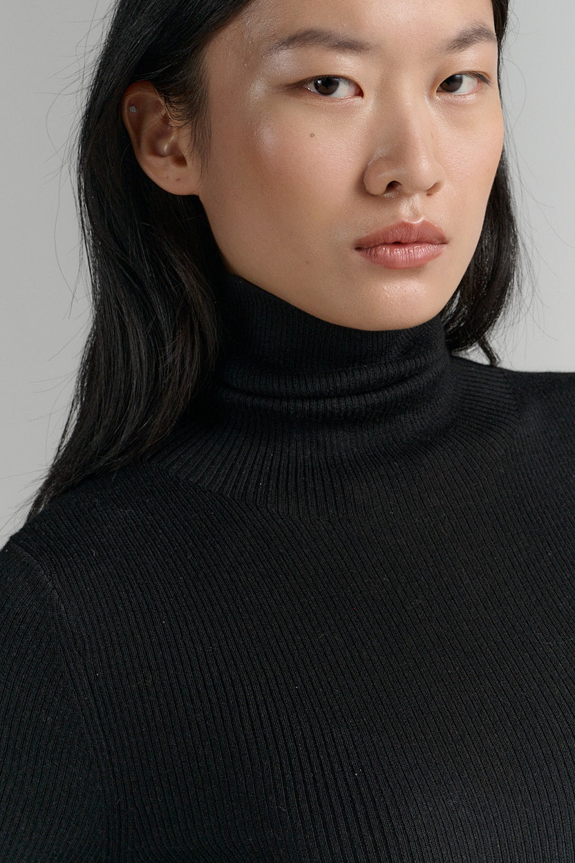 Ribbed Turtleneck | Merino Wool | Black
