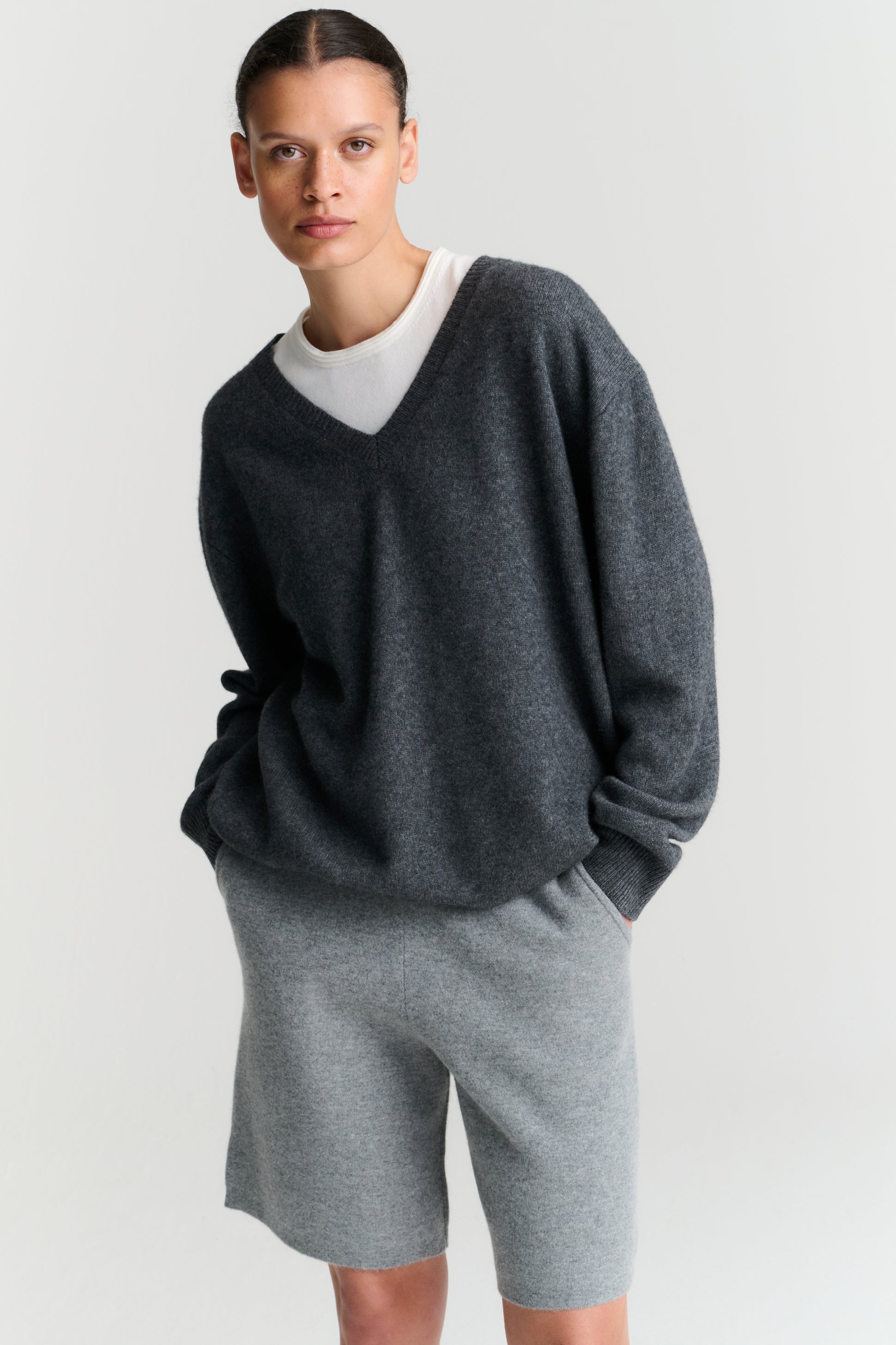 V Neck | Wool Cashmere | Grey