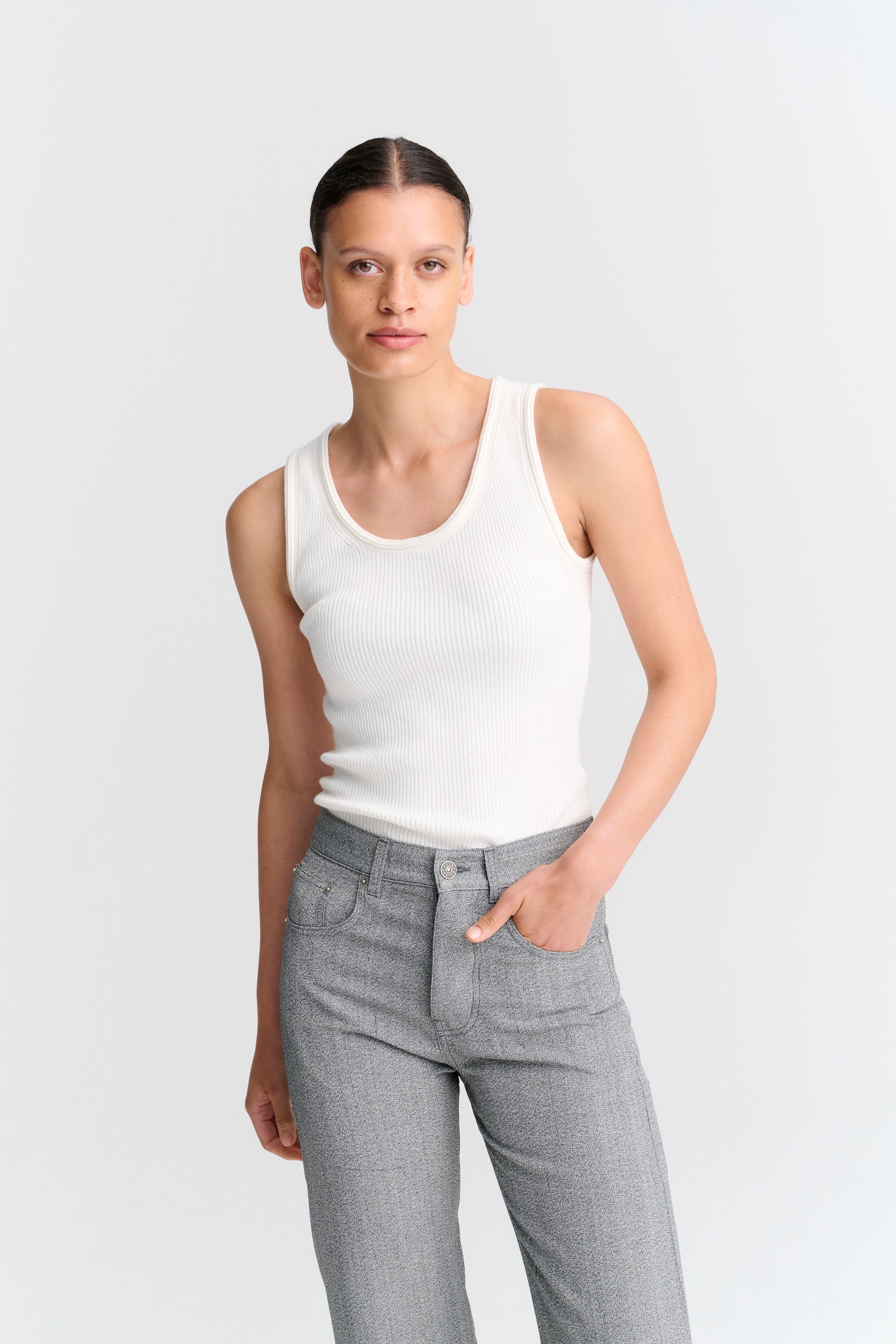RHEA149 | Ribbed Tank | Cotton Cashmere | Off White