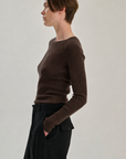 Rib Longsleeve T | Merino Wool | Dark Brown
