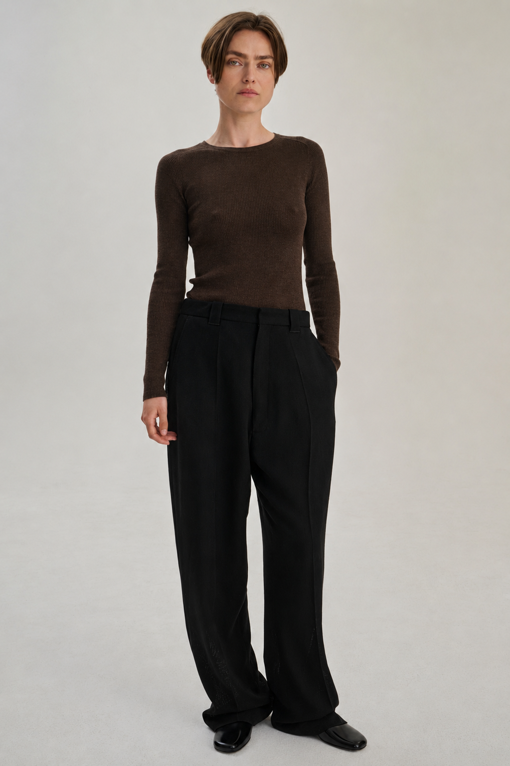 Rib Longsleeve T | Merino Wool | Dark Brown