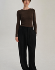 Rib Longsleeve T | Merino Wool | Dark Brown