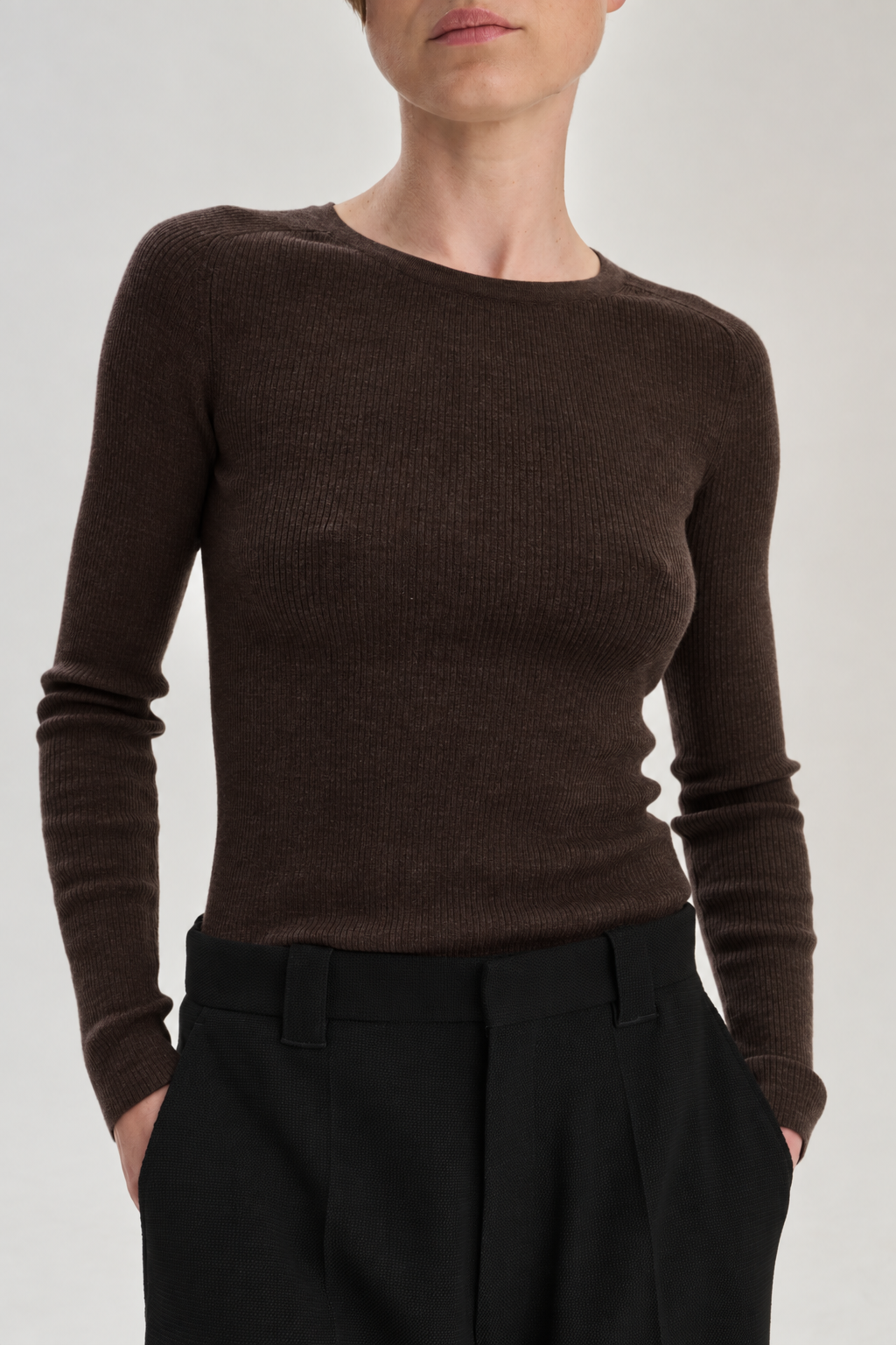 Rib Longsleeve T | Merino Wool | Dark Brown