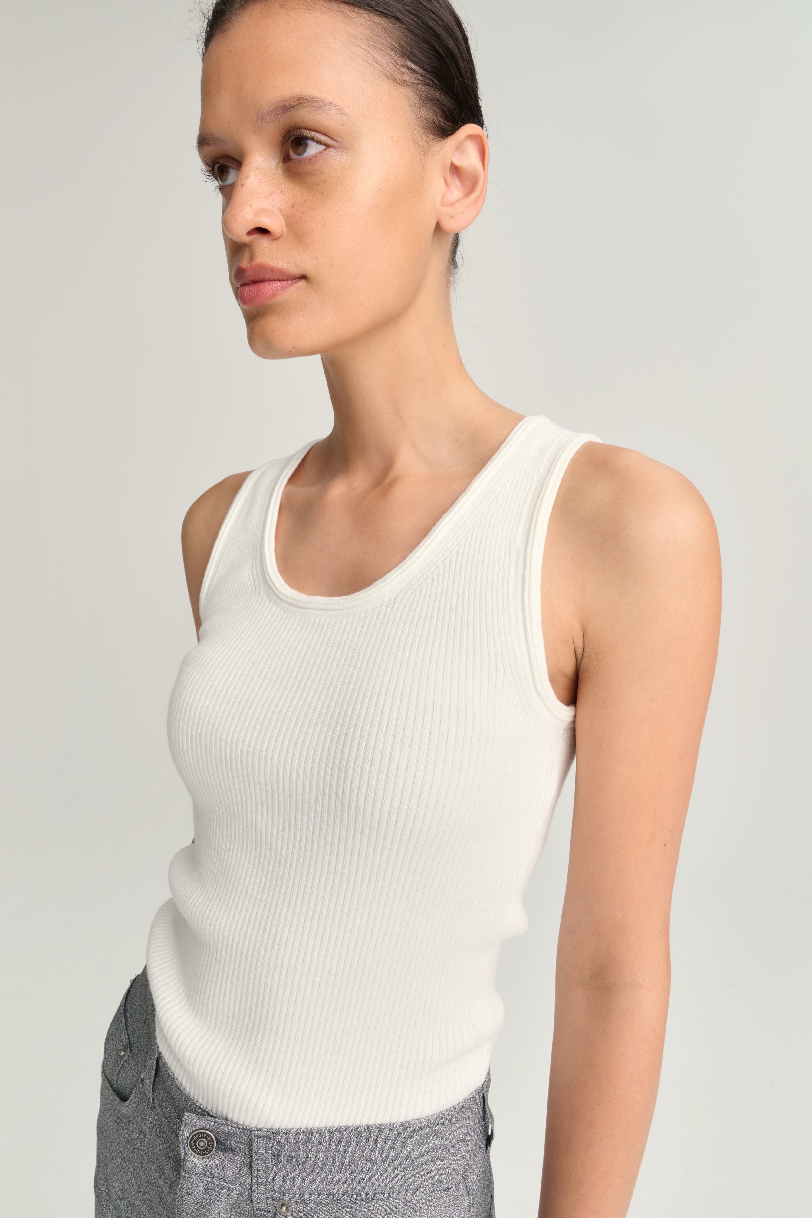 Ribbed Tank | Cotton Cashmere | Off White – Rhea.