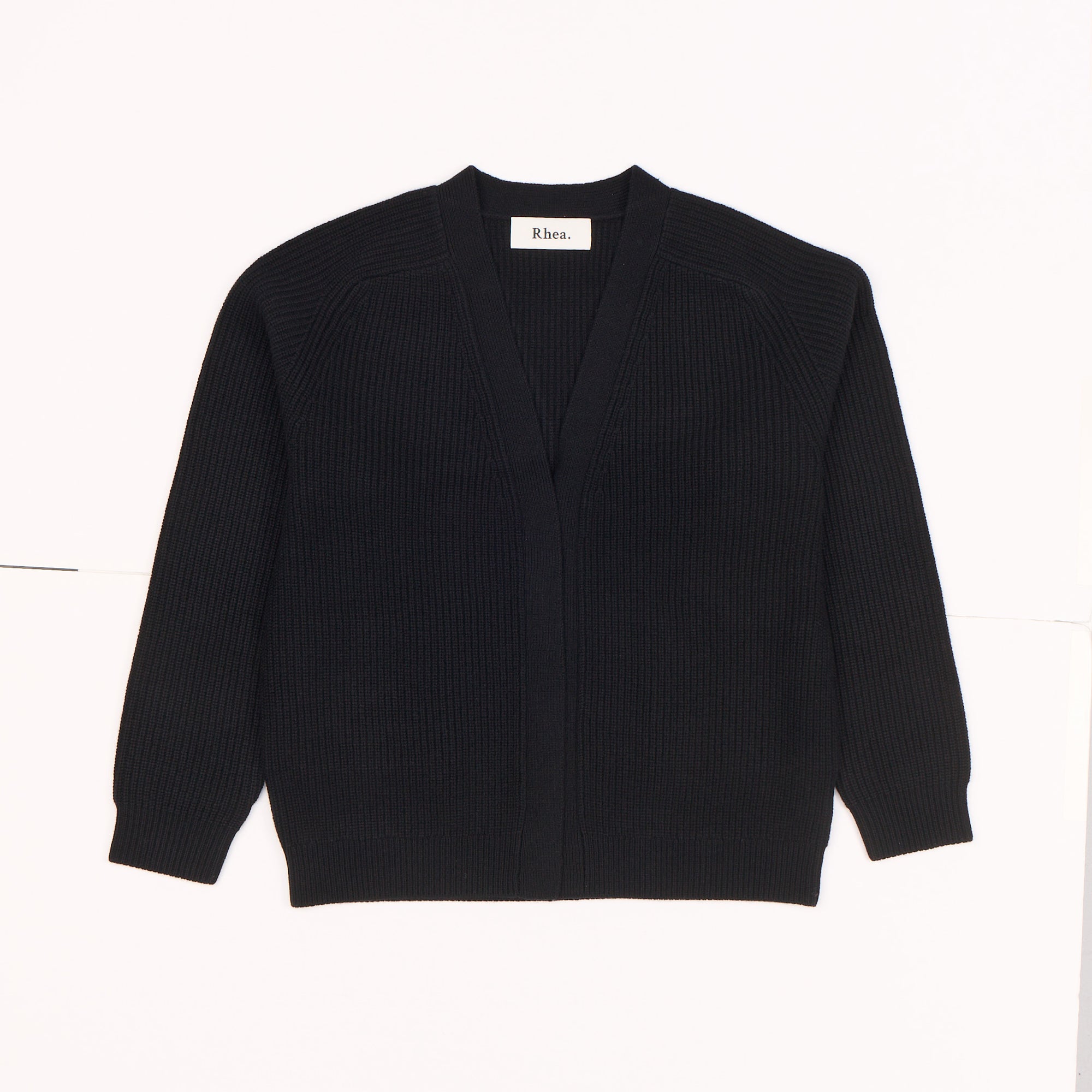 Rib Cardigan | Black | Wool &amp; Cashmere