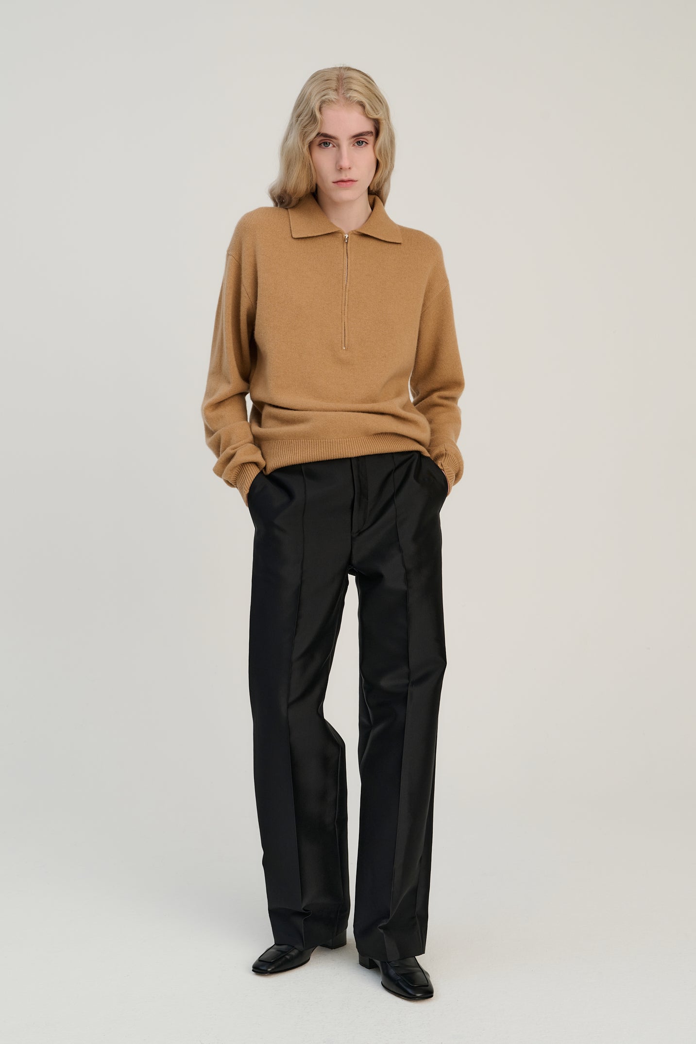 SW08.09 | Zip-Polo | Camel | Wolle &amp; Kaschmir
