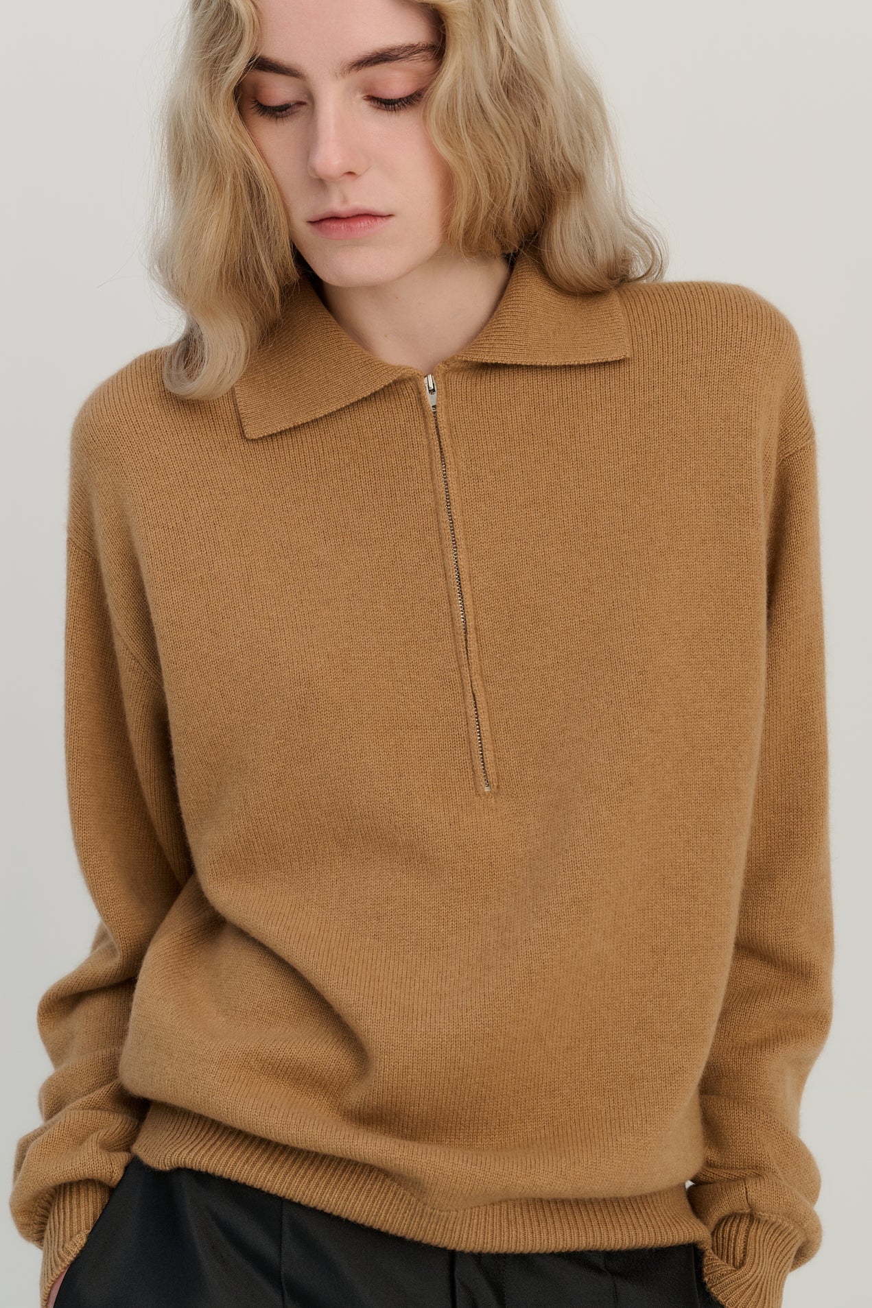 SW08.09 | Zip-Polo | Camel | Wolle &amp; Kaschmir