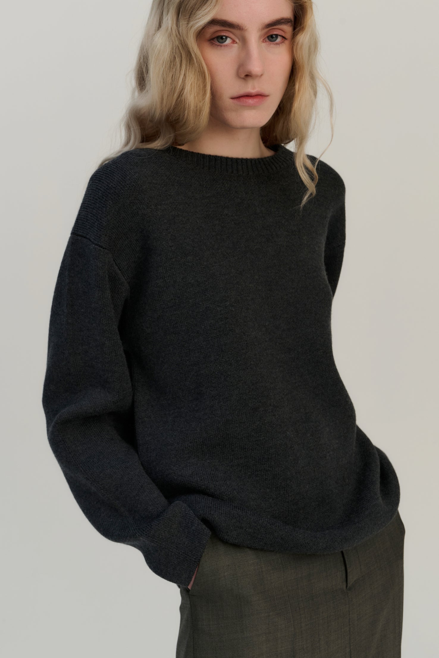Double Knitted Crew | Merino Wool | Dark Grey