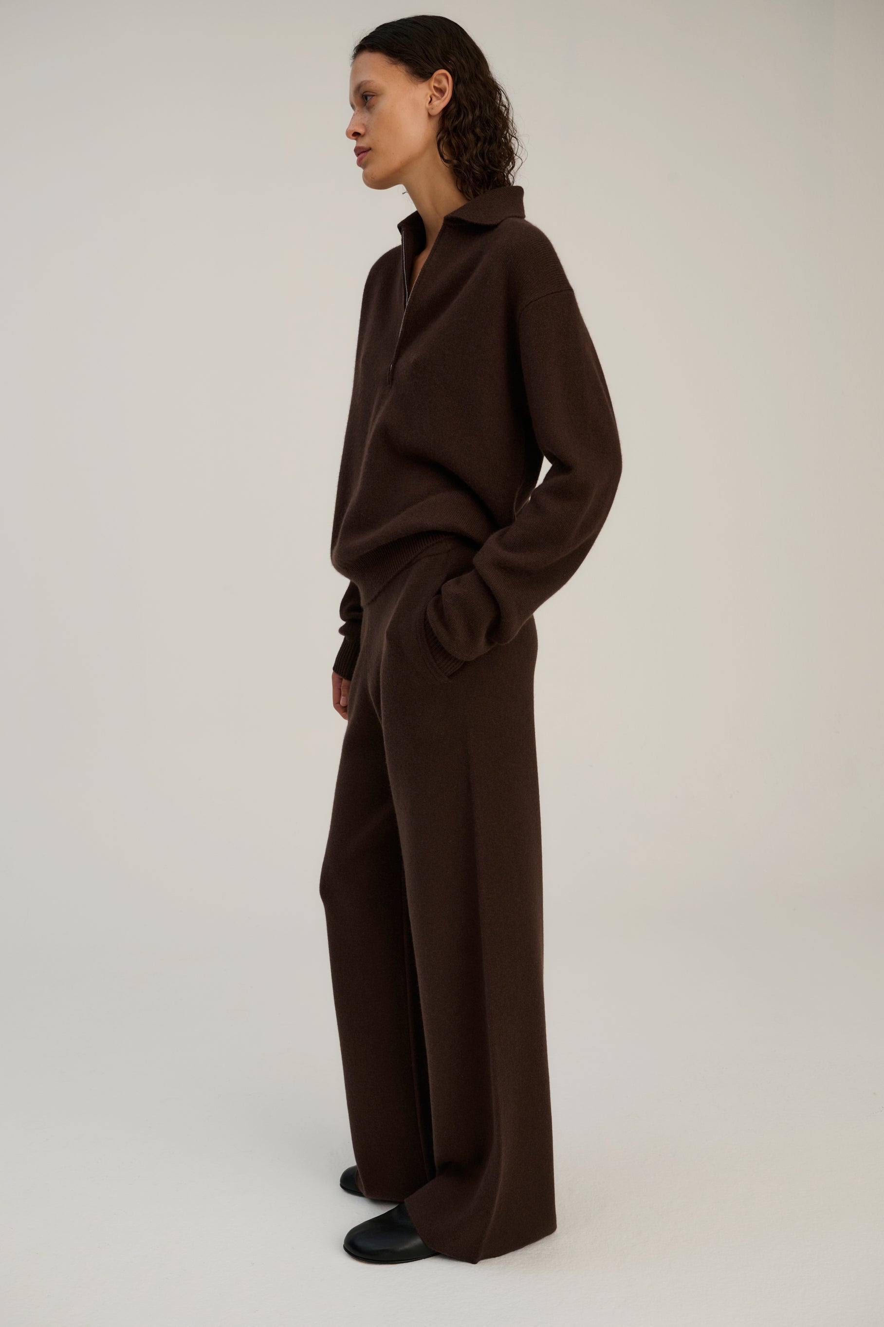 Zip Polo | Dark Brown | Wool &amp; Cashmere