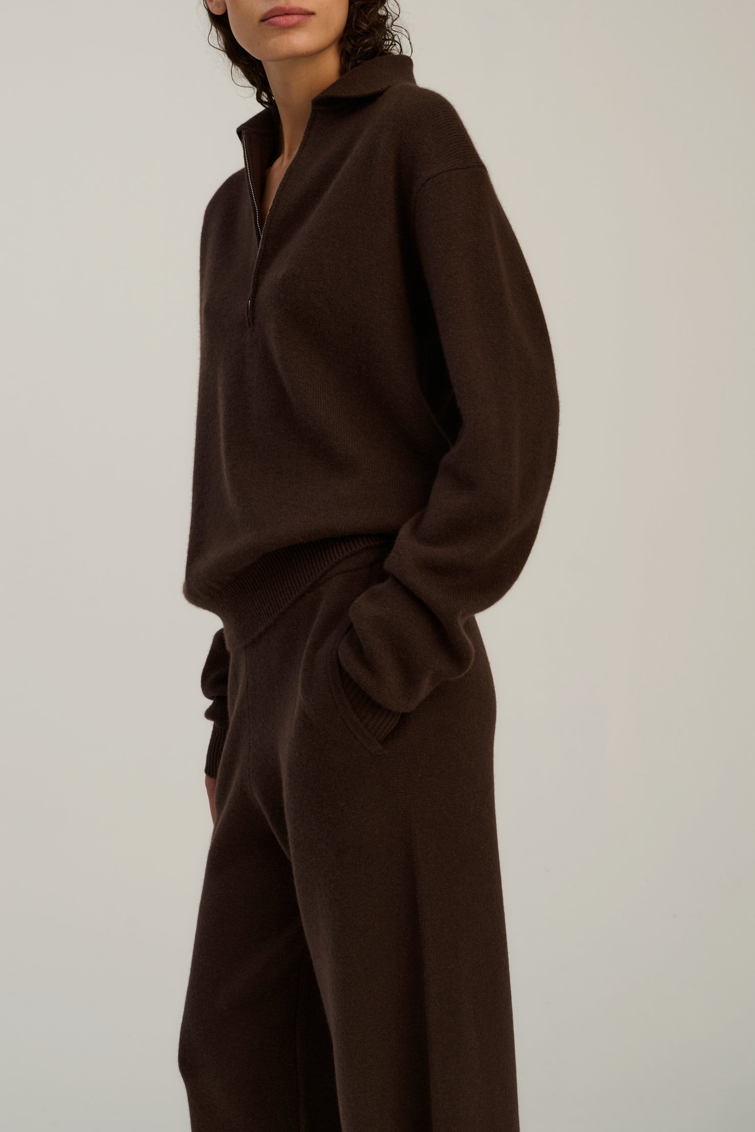 Zip Polo | Dark Brown | Wool &amp; Cashmere