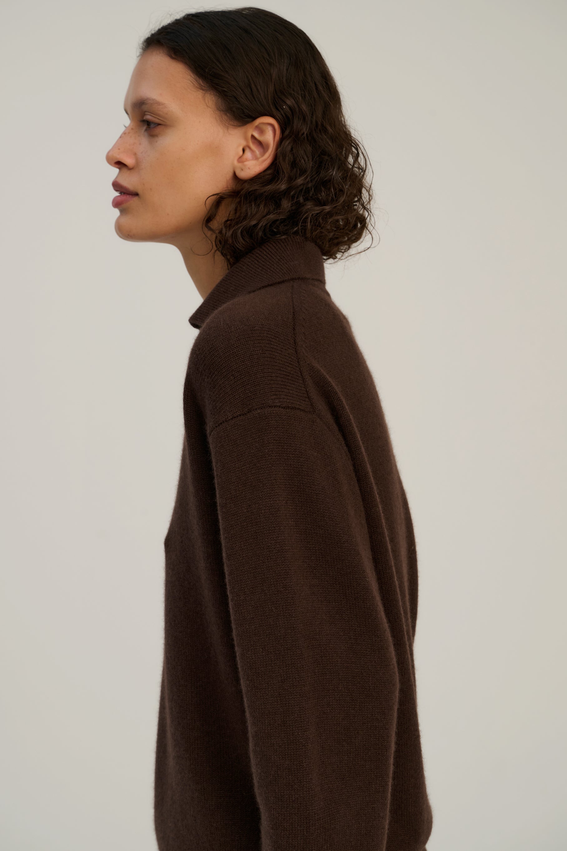 Zip Polo | Dark Brown | Wool &amp; Cashmere