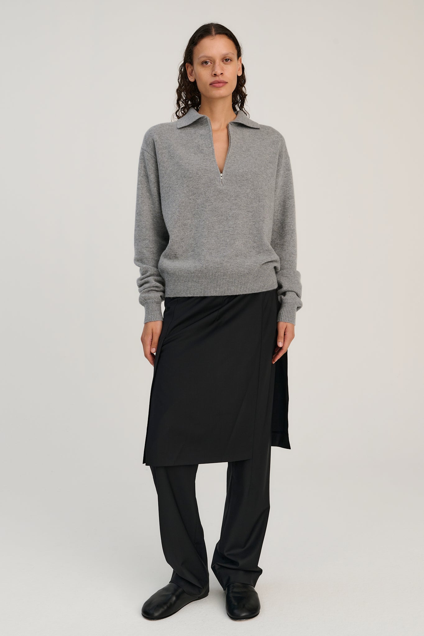 Zip Polo | Grey | Wool &amp; Cashmere