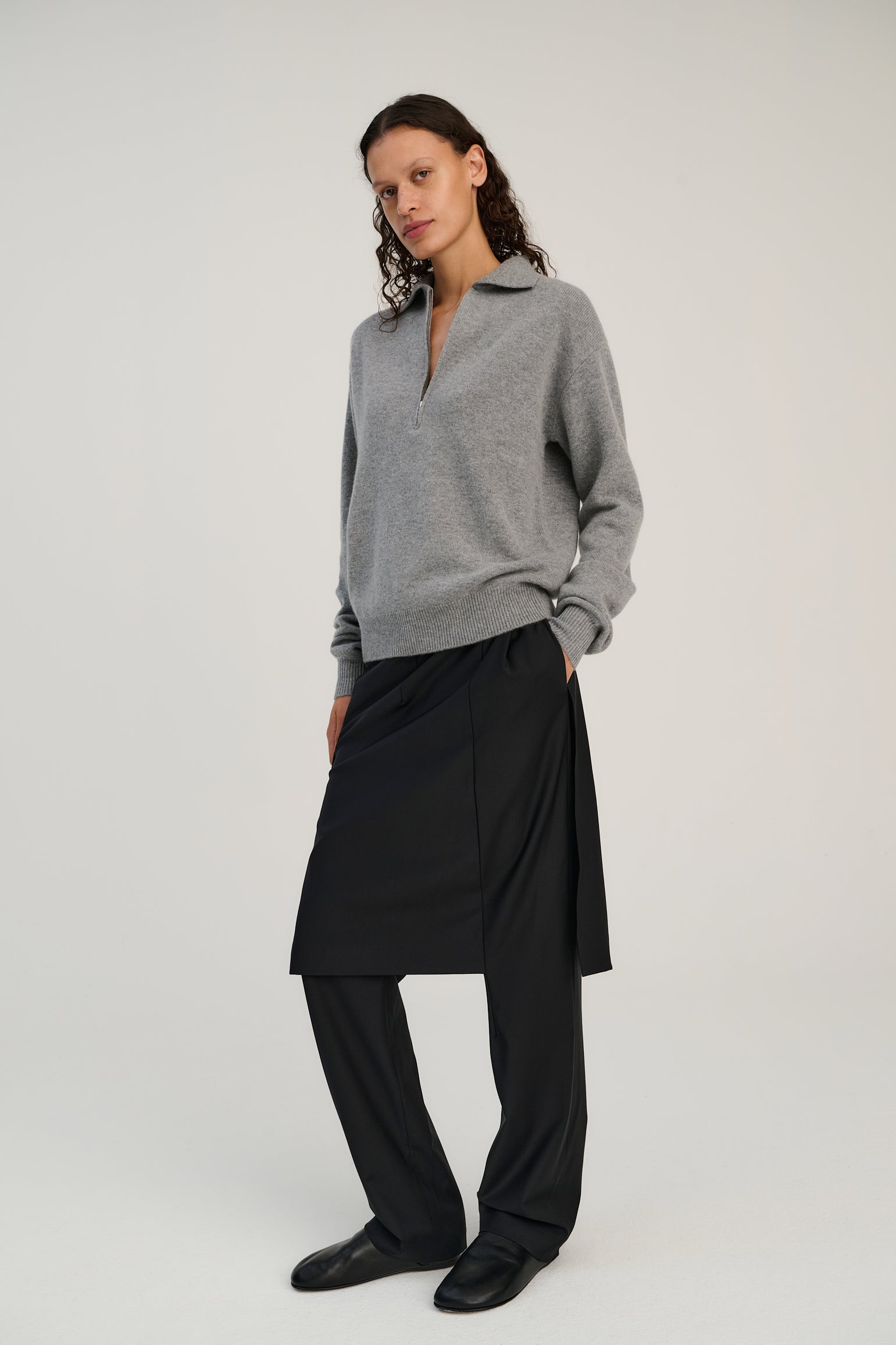 Zip Polo | Grey | Wool &amp; Cashmere