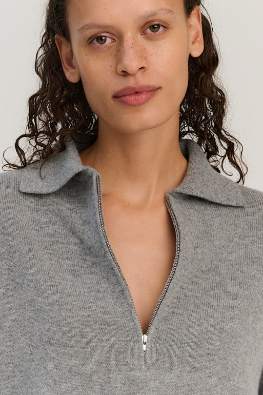 Zip Polo | Grey | Wool &amp; Cashmere