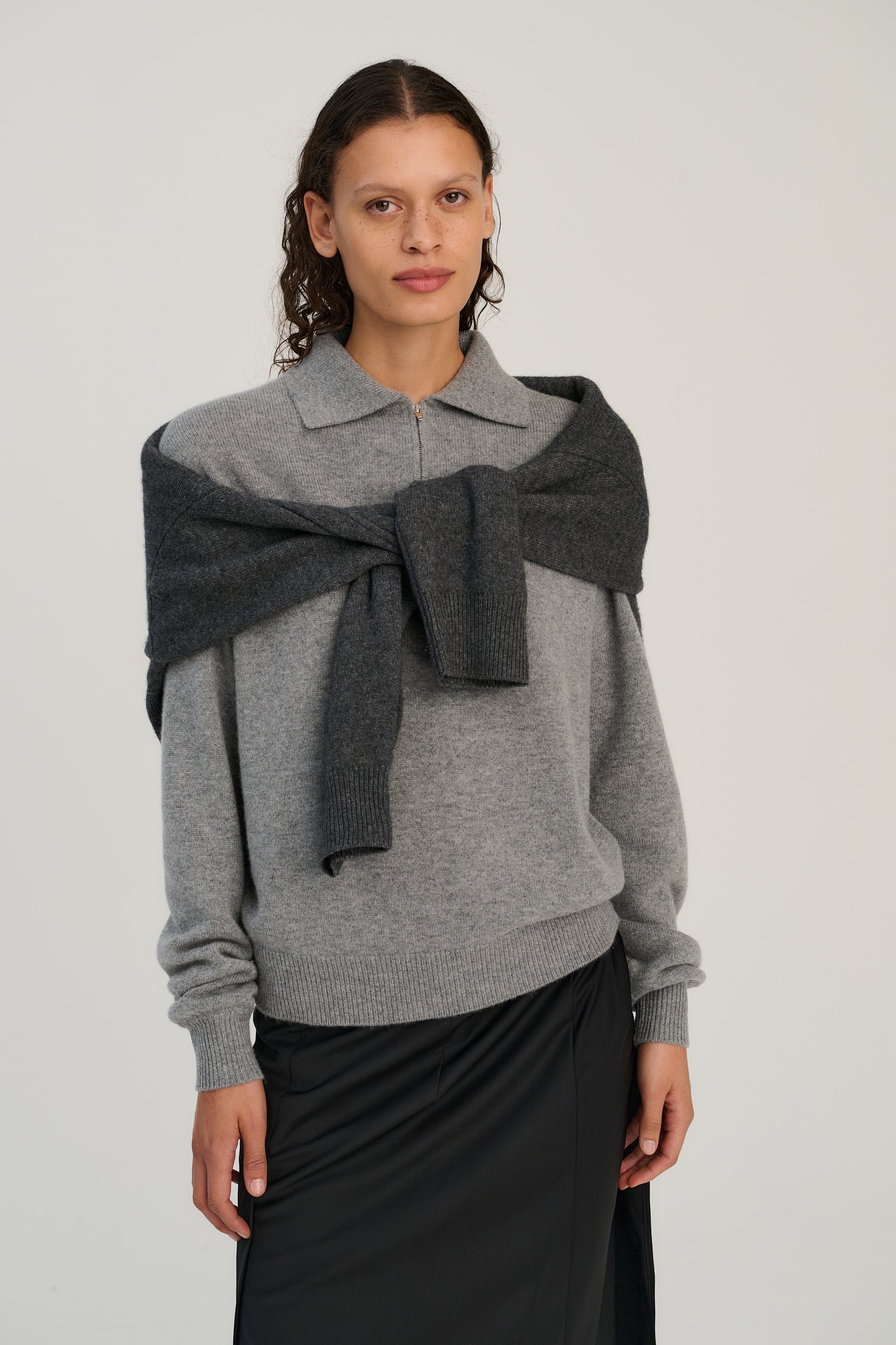 Zip Polo | Grey | Wool &amp; Cashmere