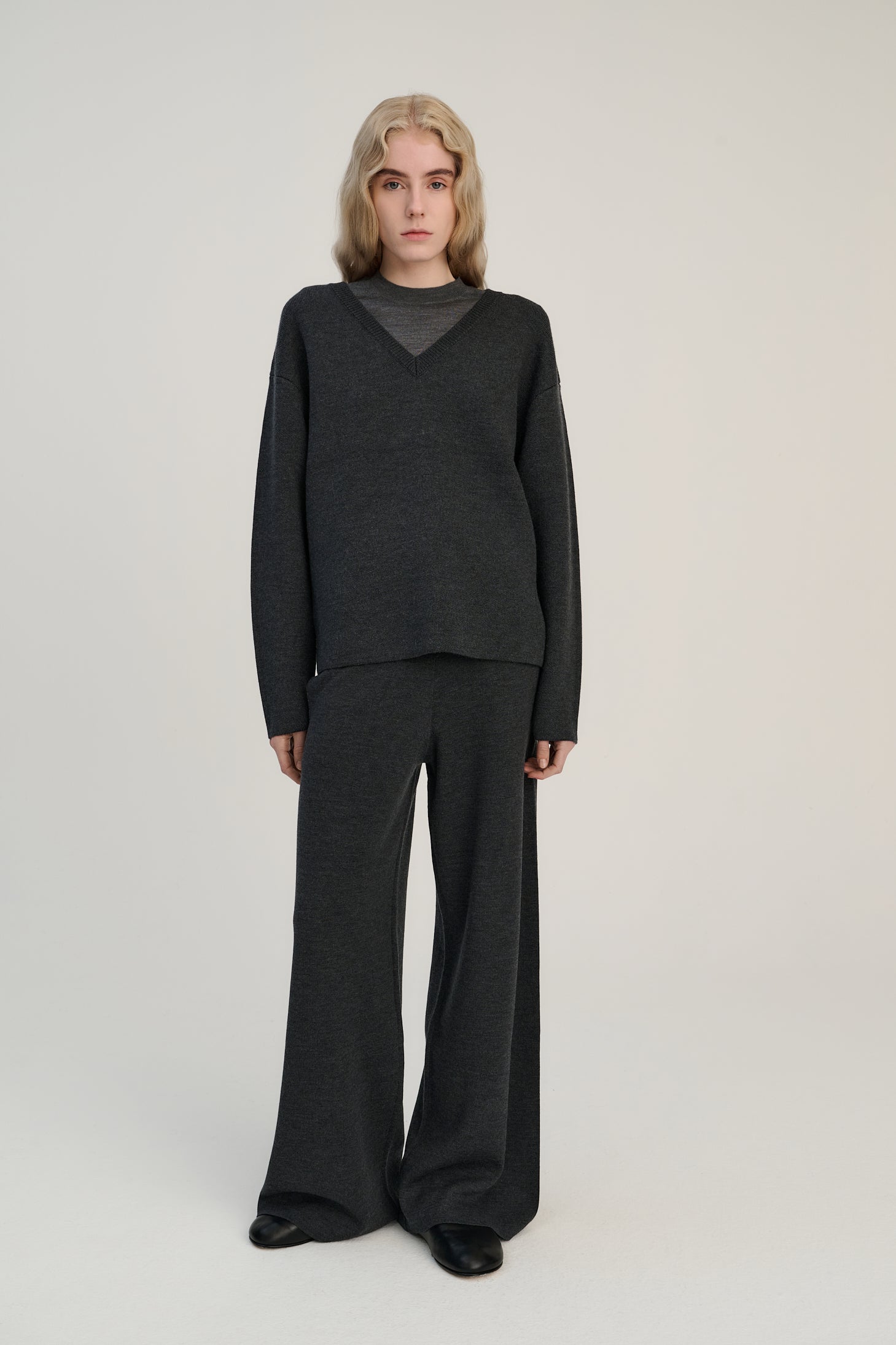 Double Knitted V |  Merino Wool | Dark Grey
