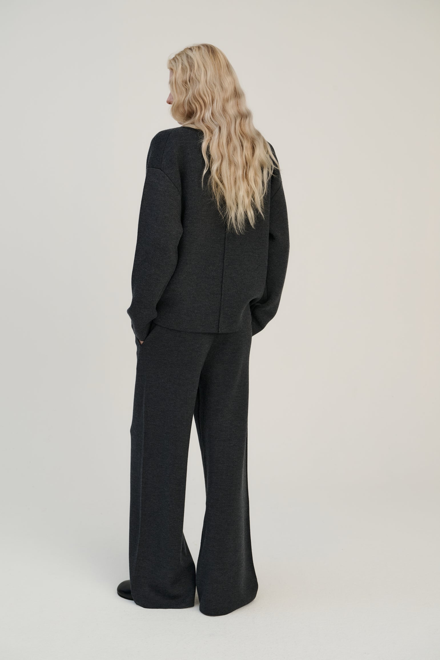 Double Knitted V |  Merino Wool | Dark Grey