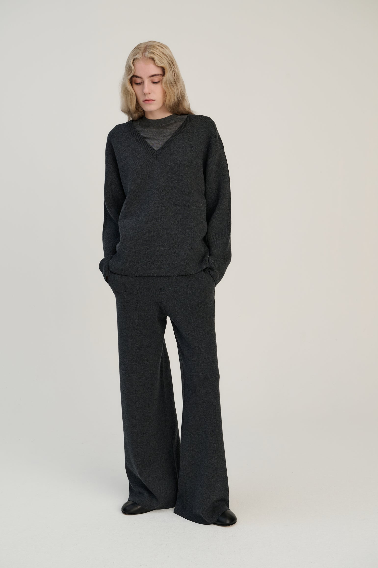Double Knitted V |  Merino Wool | Dark Grey