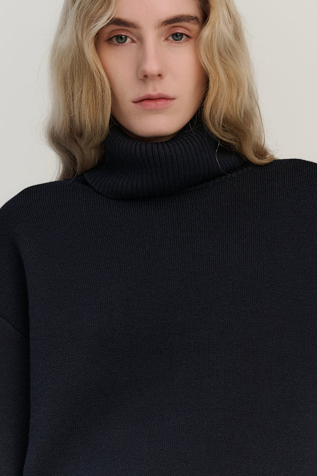 Double Knitted Turtle | Merino Wool | Navy
