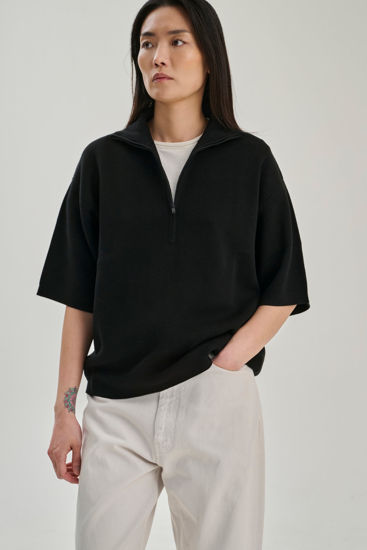 SW30.01 | Zip Polo | Lyocell Wool | Black