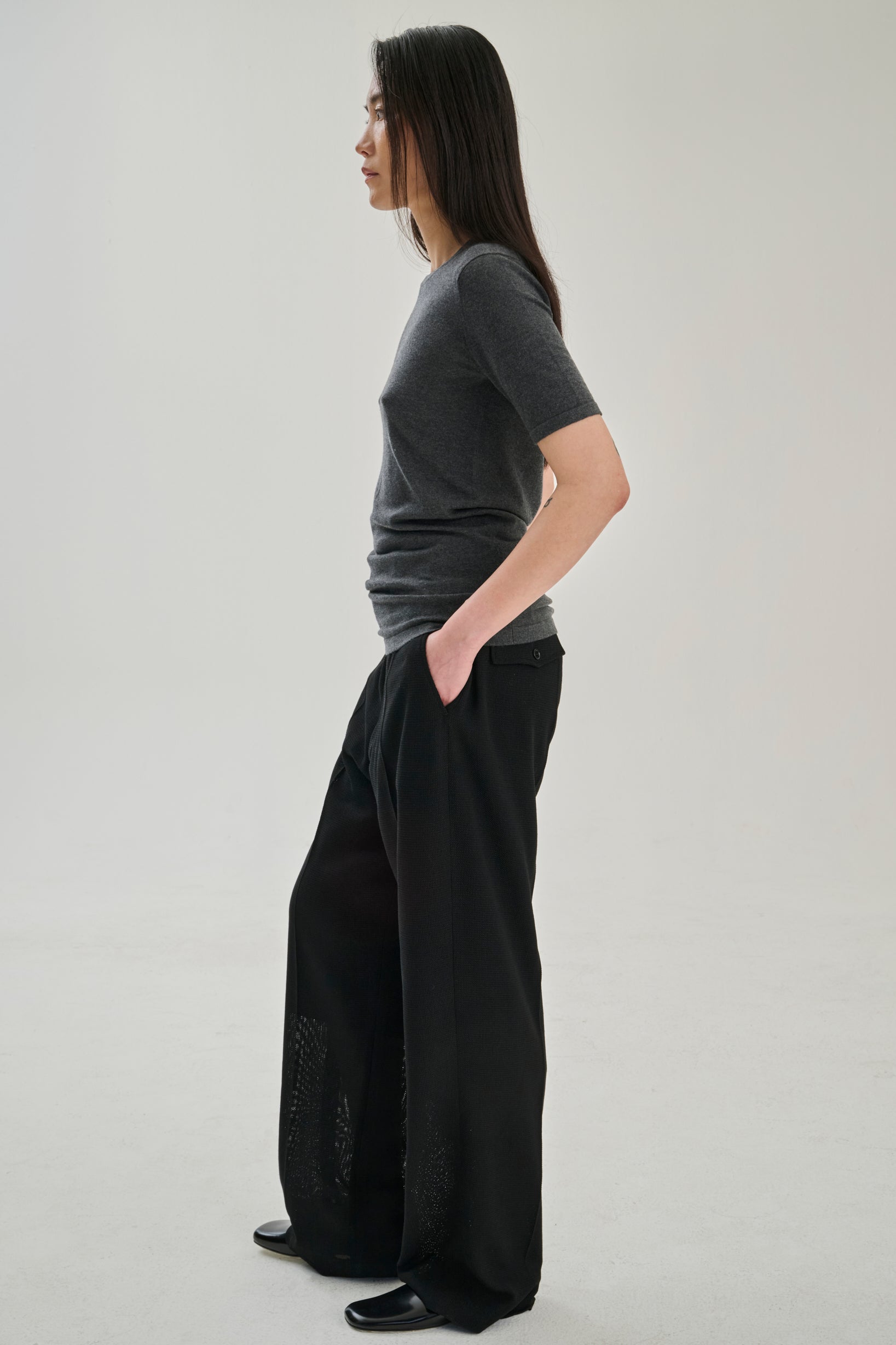 SW34.07 | Long Fitted Tshirt | Dark Grey | Silk Wool Cashmere