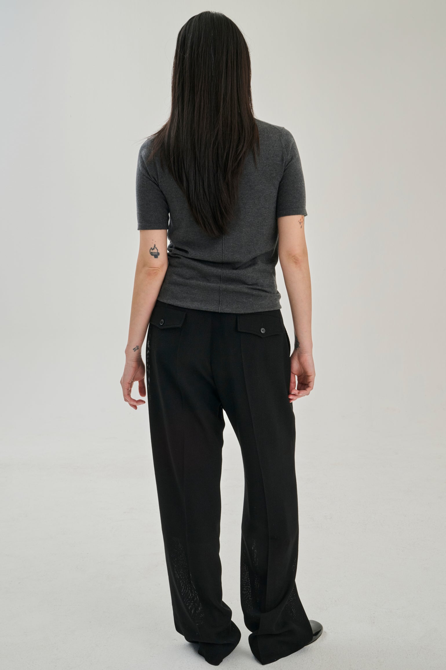 SW34.07 | Long Fitted Tshirt | Dark Grey | Silk Wool Cashmere