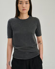 SW34.07 | Long Fitted Tshirt | Dark Grey | Silk Wool Cashmere