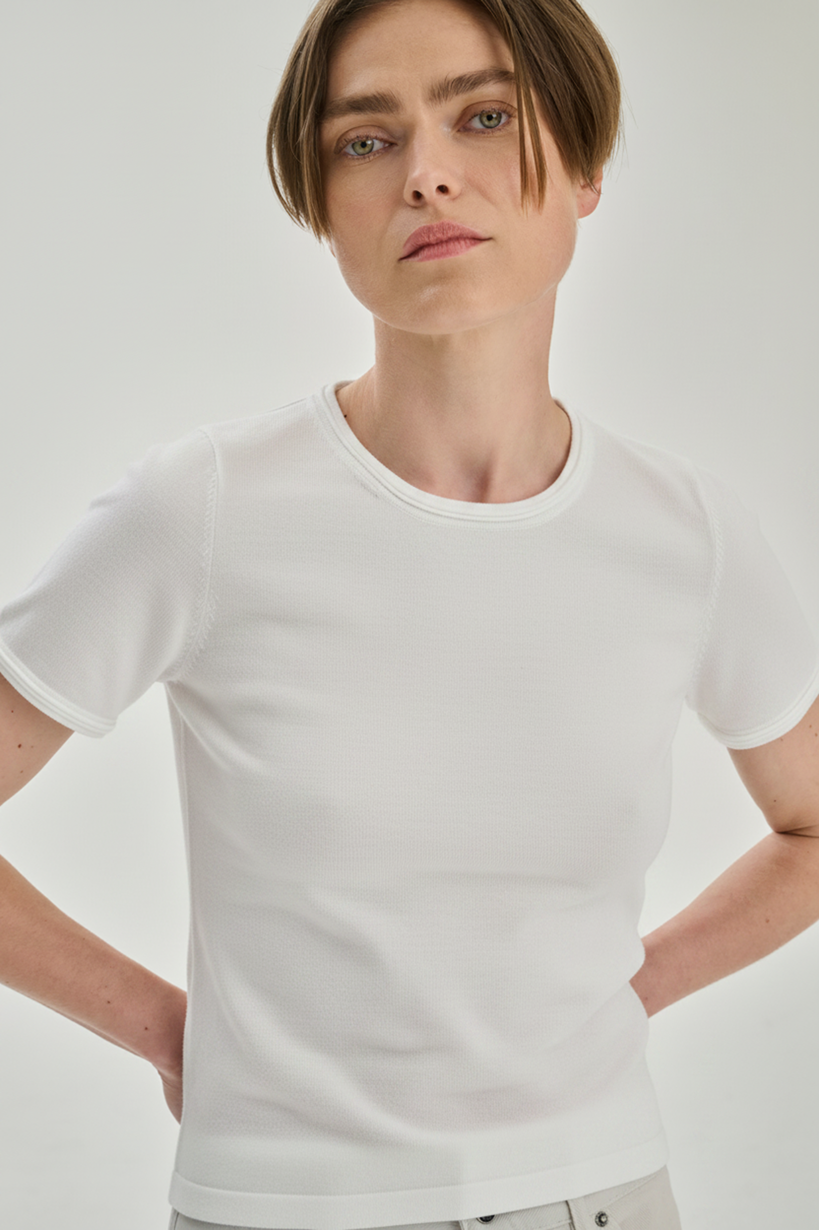 RHEA152 | Cropped TShirt | Cotton Cashmere | Off White