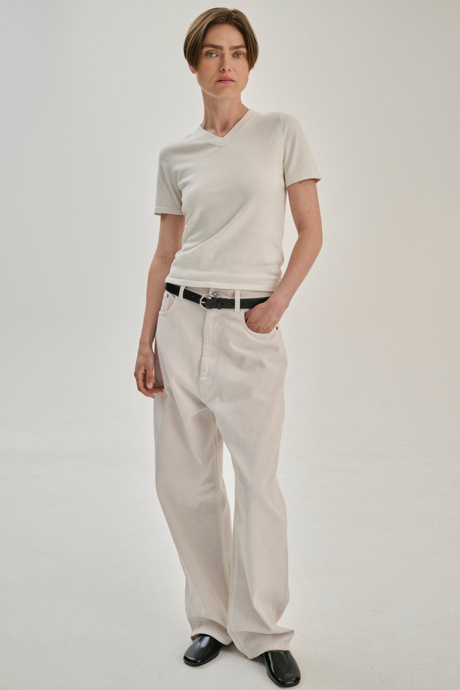 SW23.03 | Cropped TShirt V Neck | Cotton Cashmere | Off White