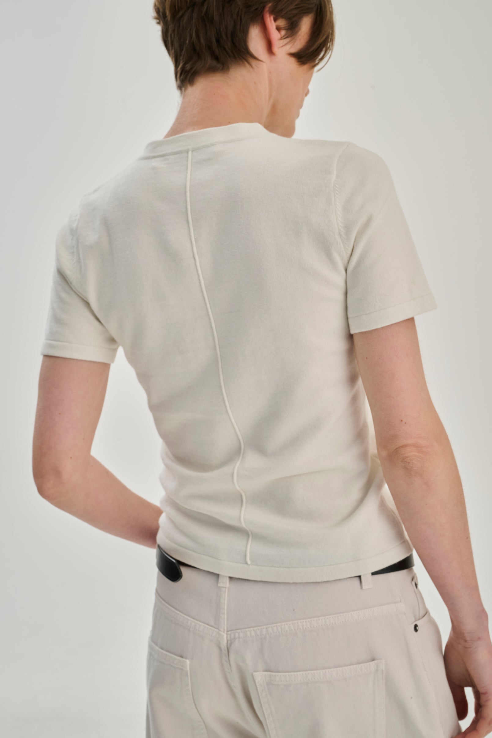 SW23.03 | Cropped TShirt V Neck | Cotton Cashmere | Off White
