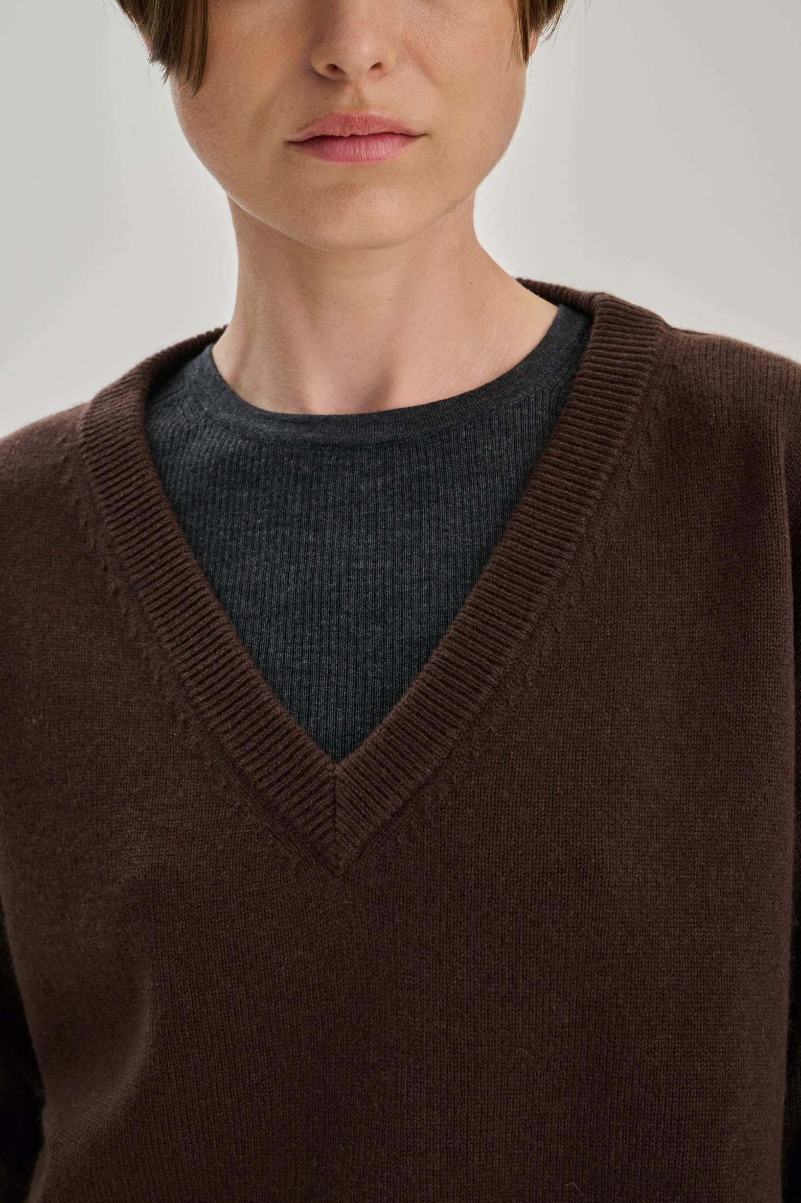 V Neck | Dark Brown | Wool &amp; Cashmere