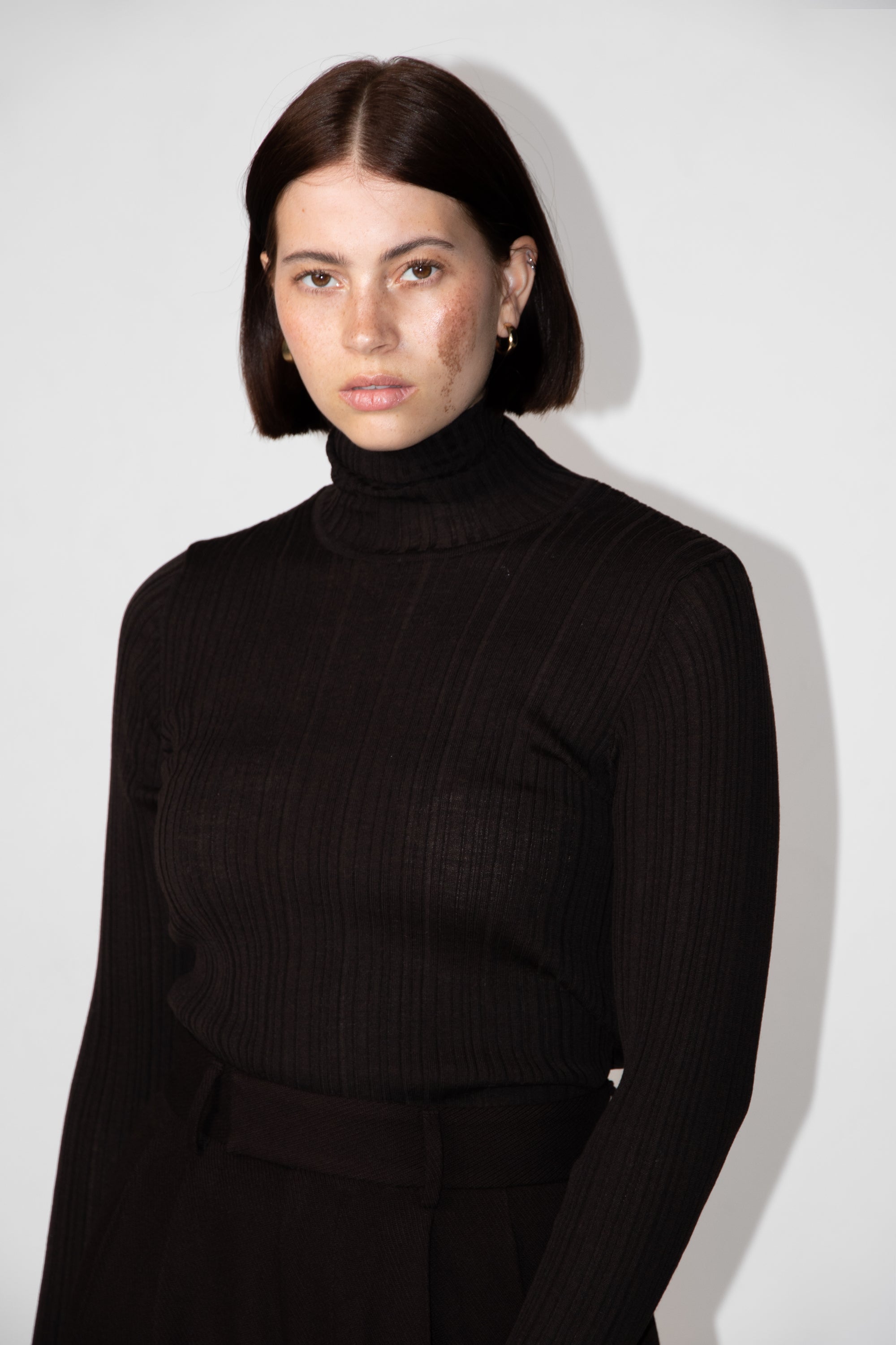 Ribbed Roll Neck. Brown
