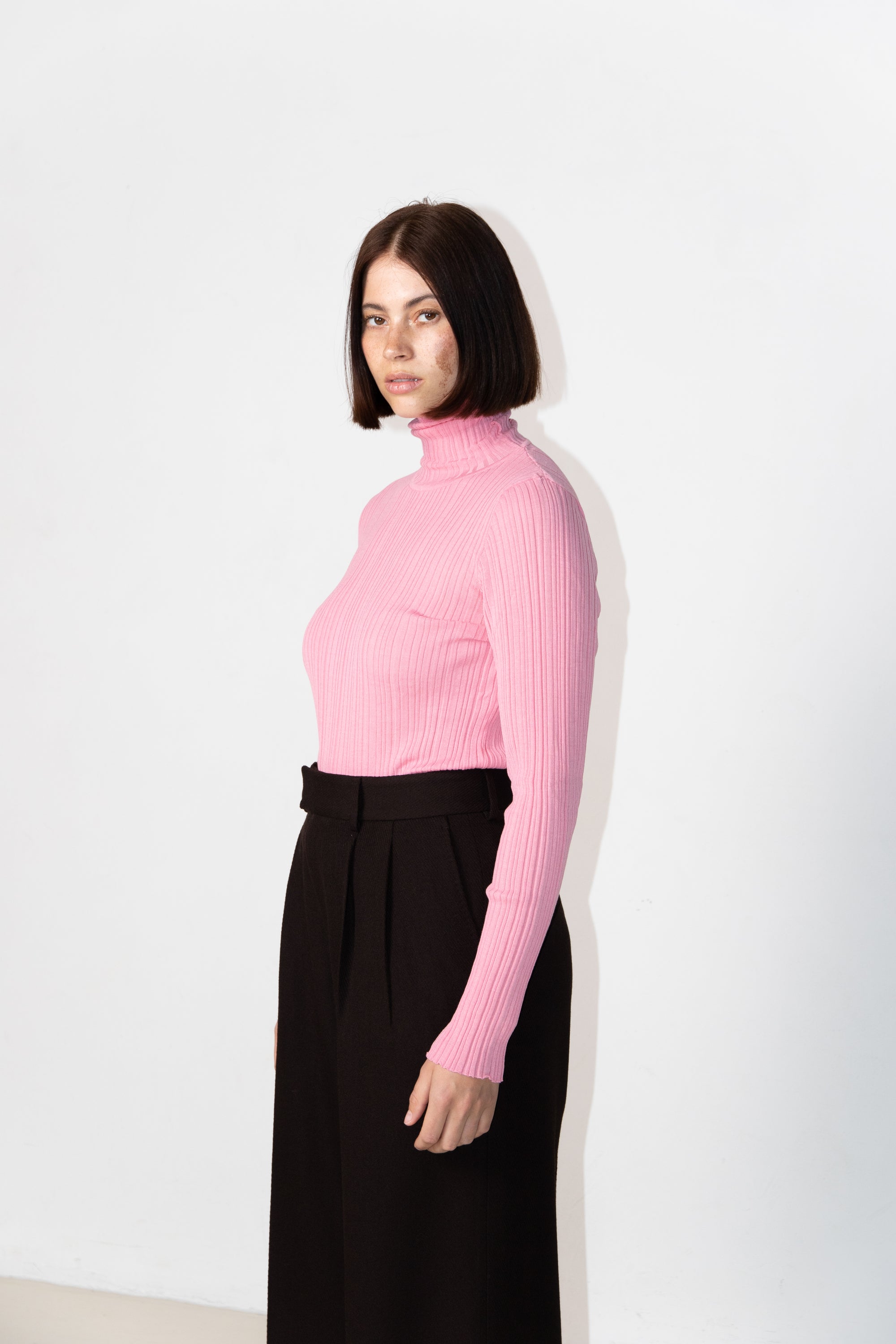 Ribbed Roll Neck. Pink