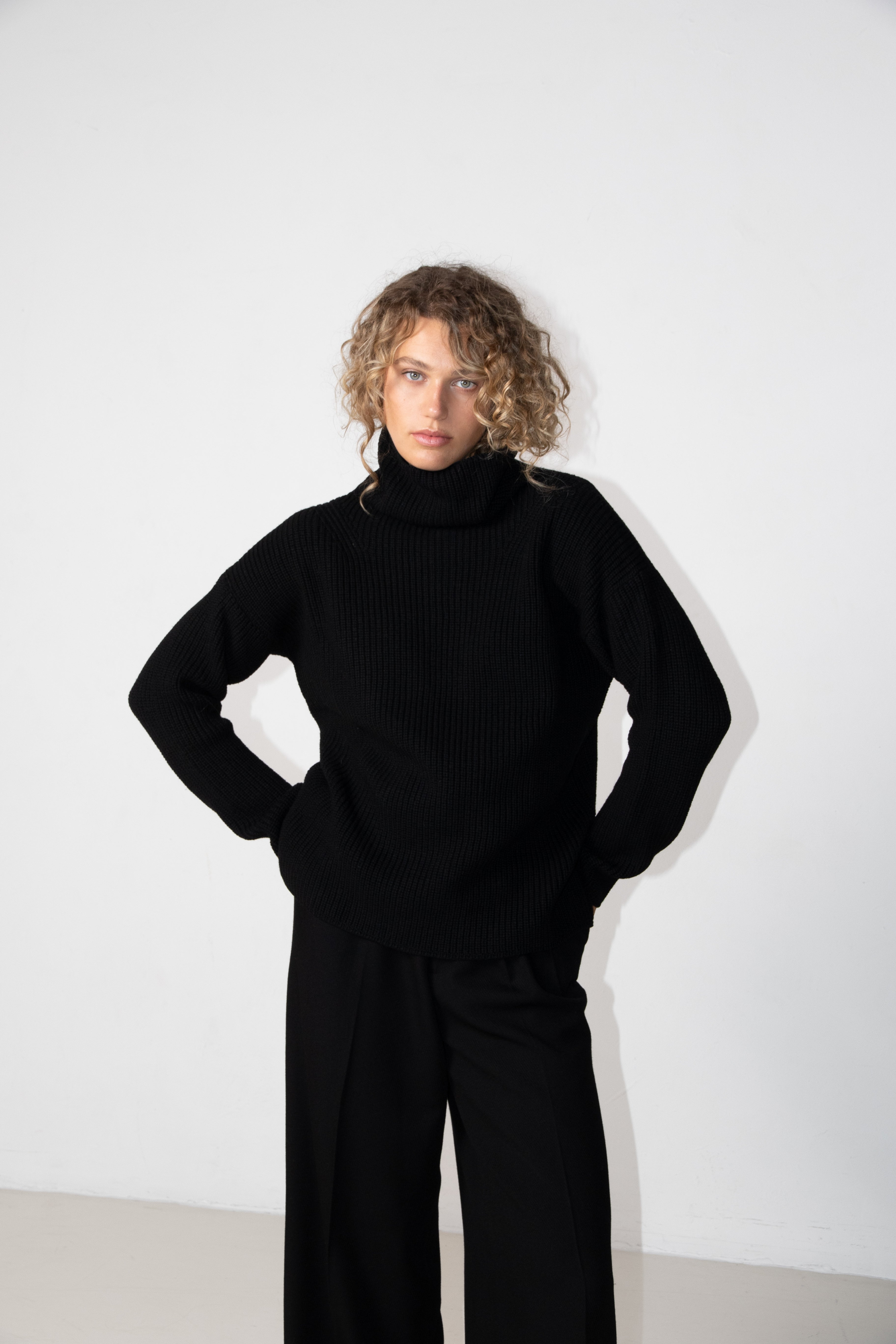 Black roll neck jumper sales ladies